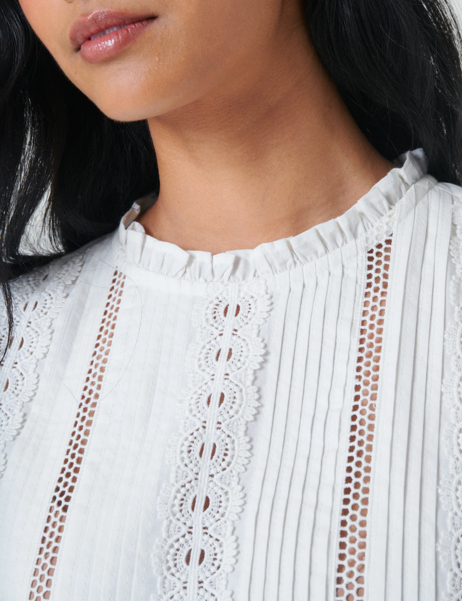 White Lace Trim Blouse - Image 2