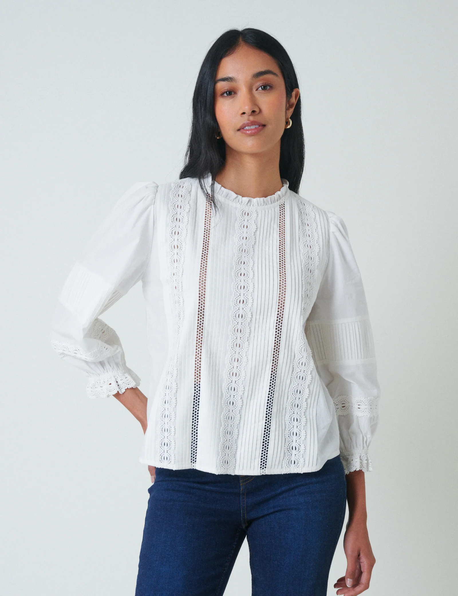White Lace Trim Blouse - Image 3