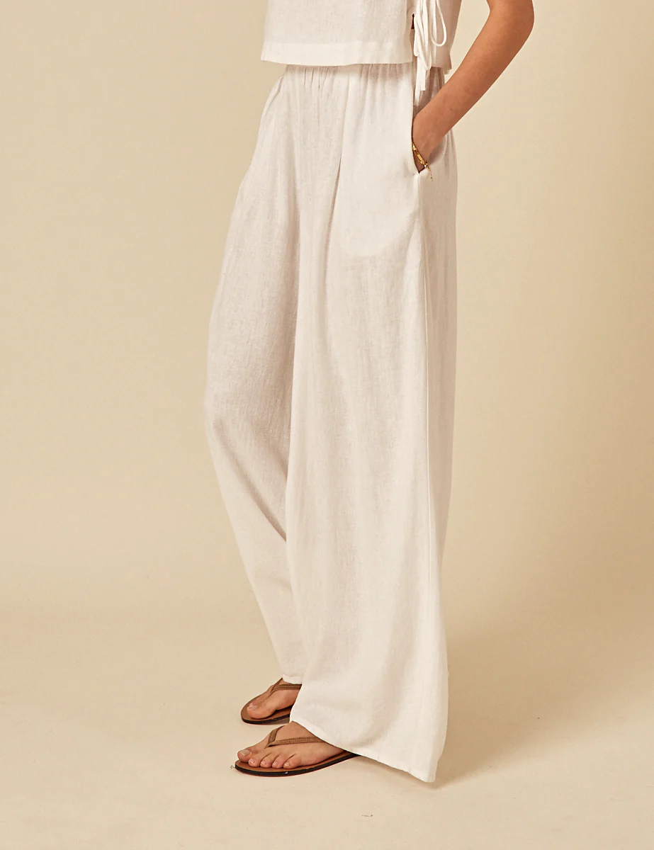 White Linen-Blend Wide Leg Jerrow Trousers - Image 4