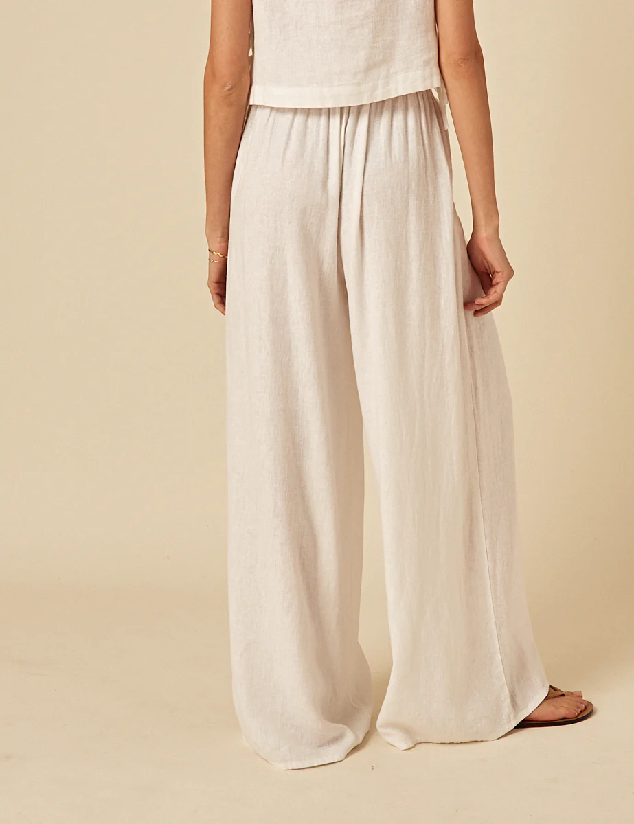 White Linen-Blend Wide Leg Jerrow Trousers - Image 5