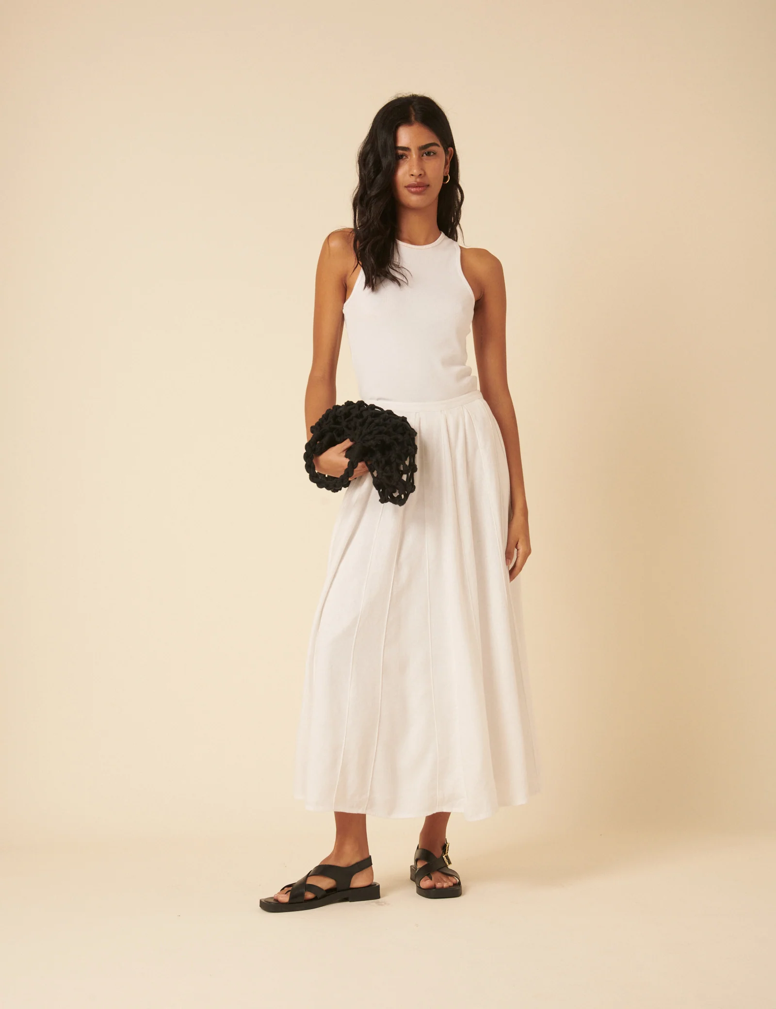 White Linen-Blend Midi Skirt - Image 2