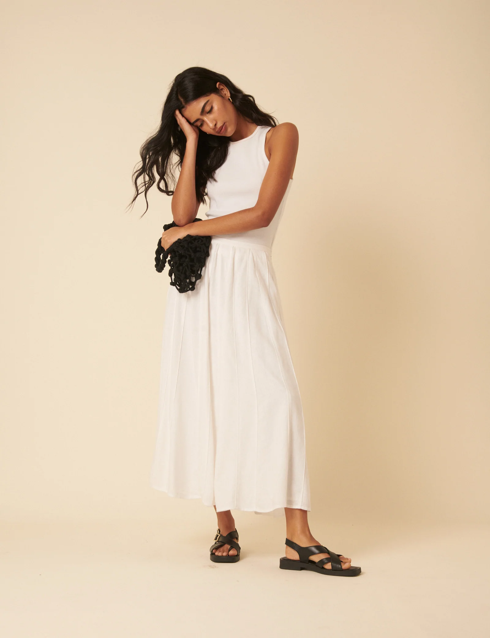 White Linen-Blend Midi Skirt - Image 4