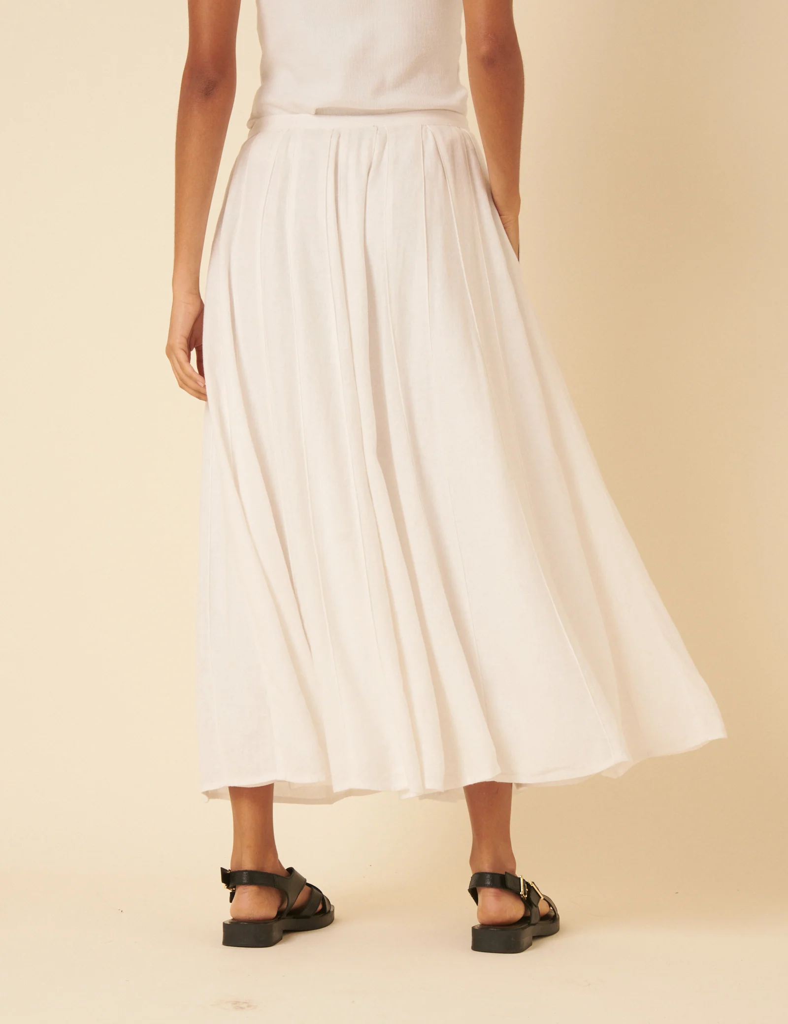 White Linen-Blend Midi Skirt - Image 5