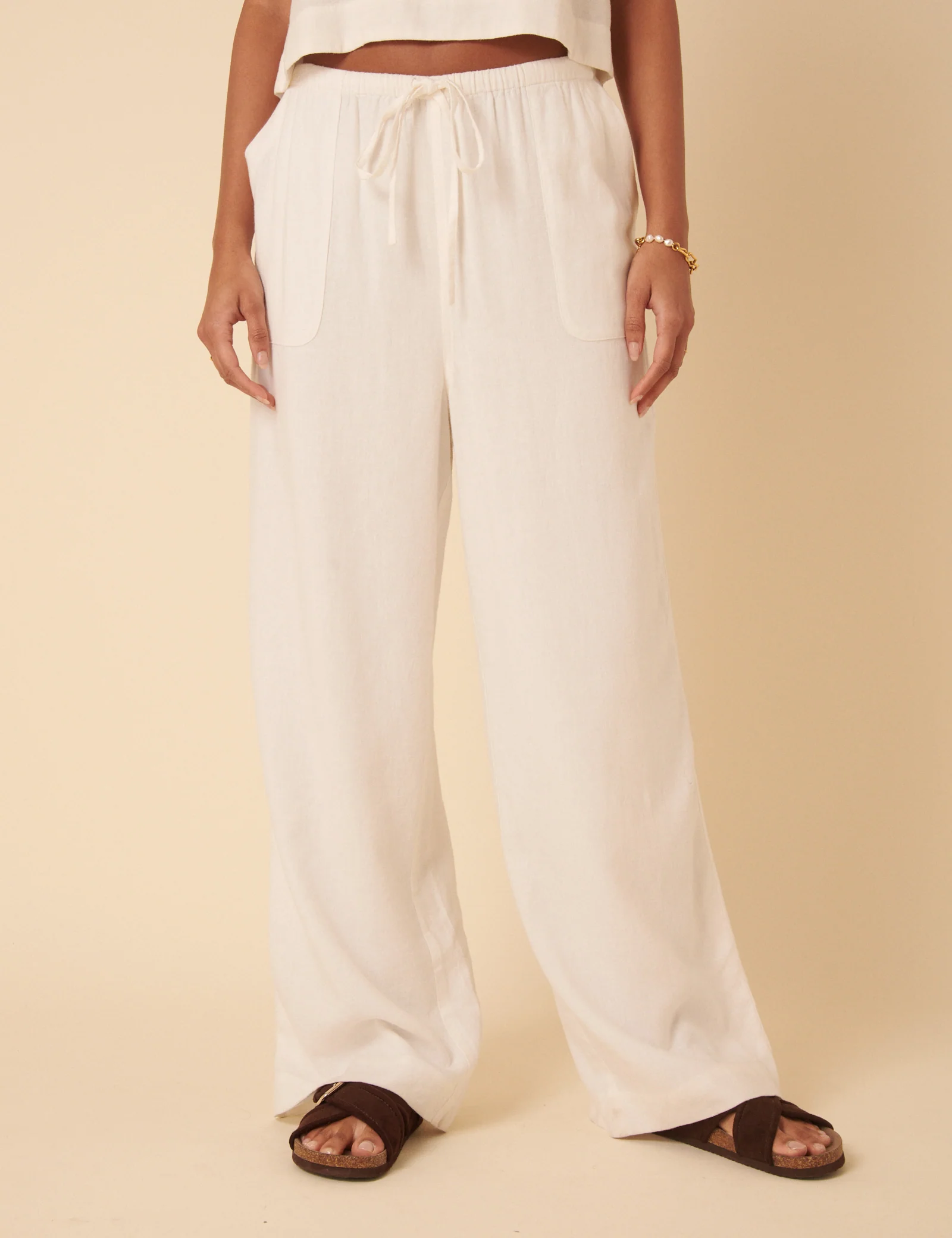 White Linen-Blend Shona Trousers - Image 2