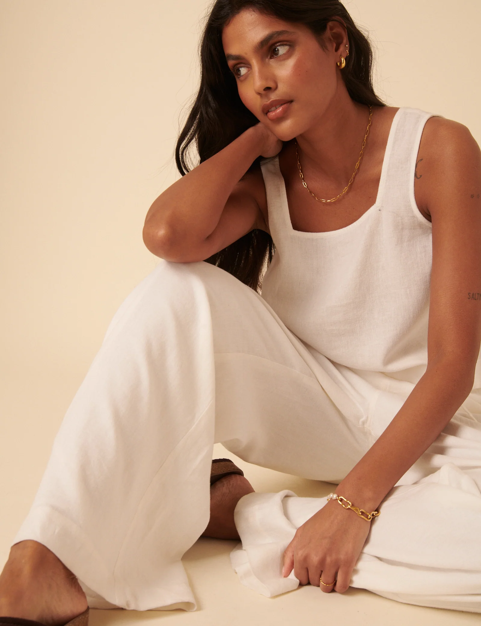 White Linen-Blend Shona Trousers - Image 3