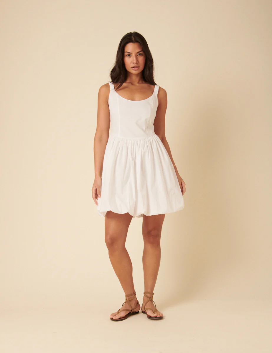 White Loie Bubble Hem Mini Dress - Image 2