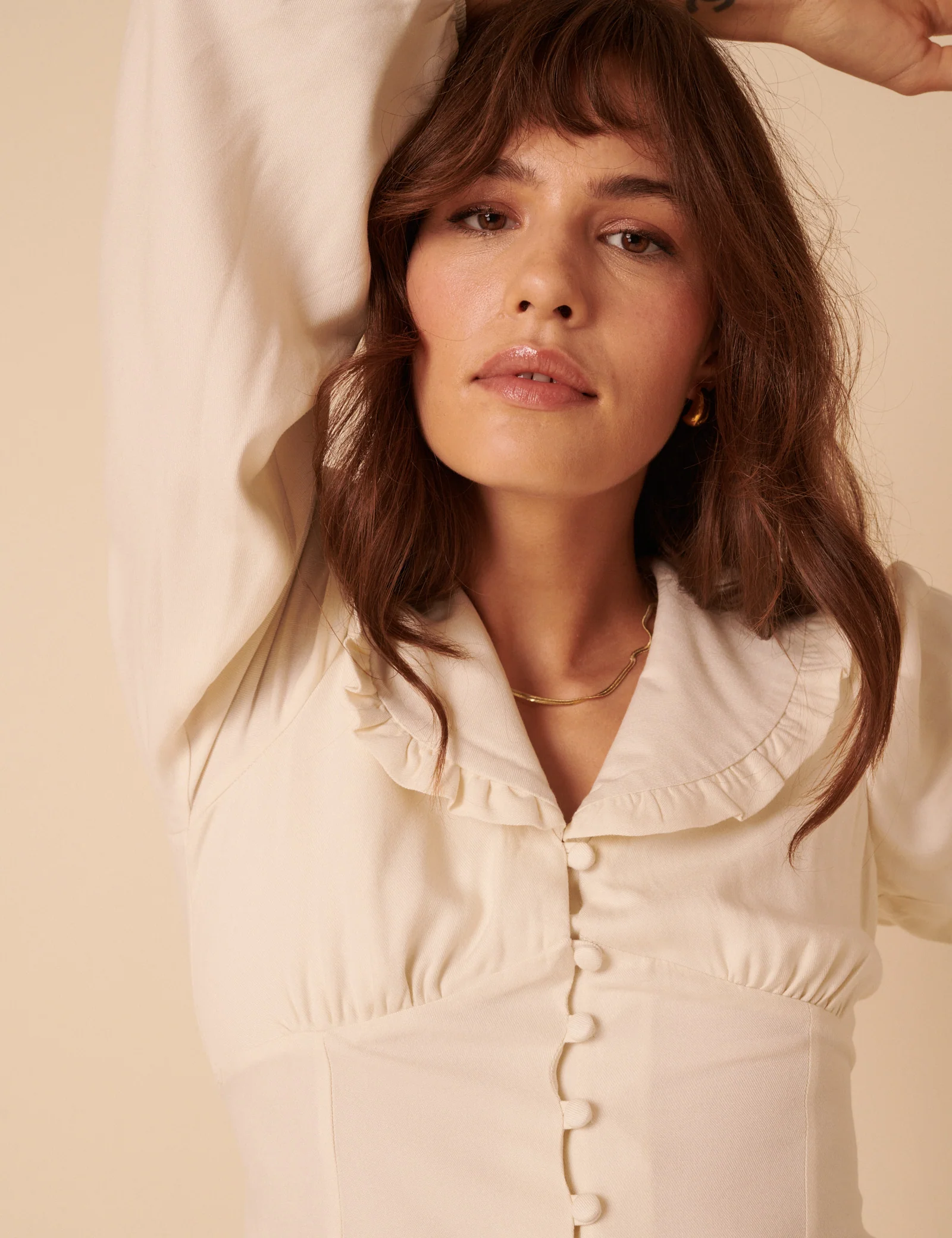 White Long Sleeve Frill Collar Blouse - Image 3