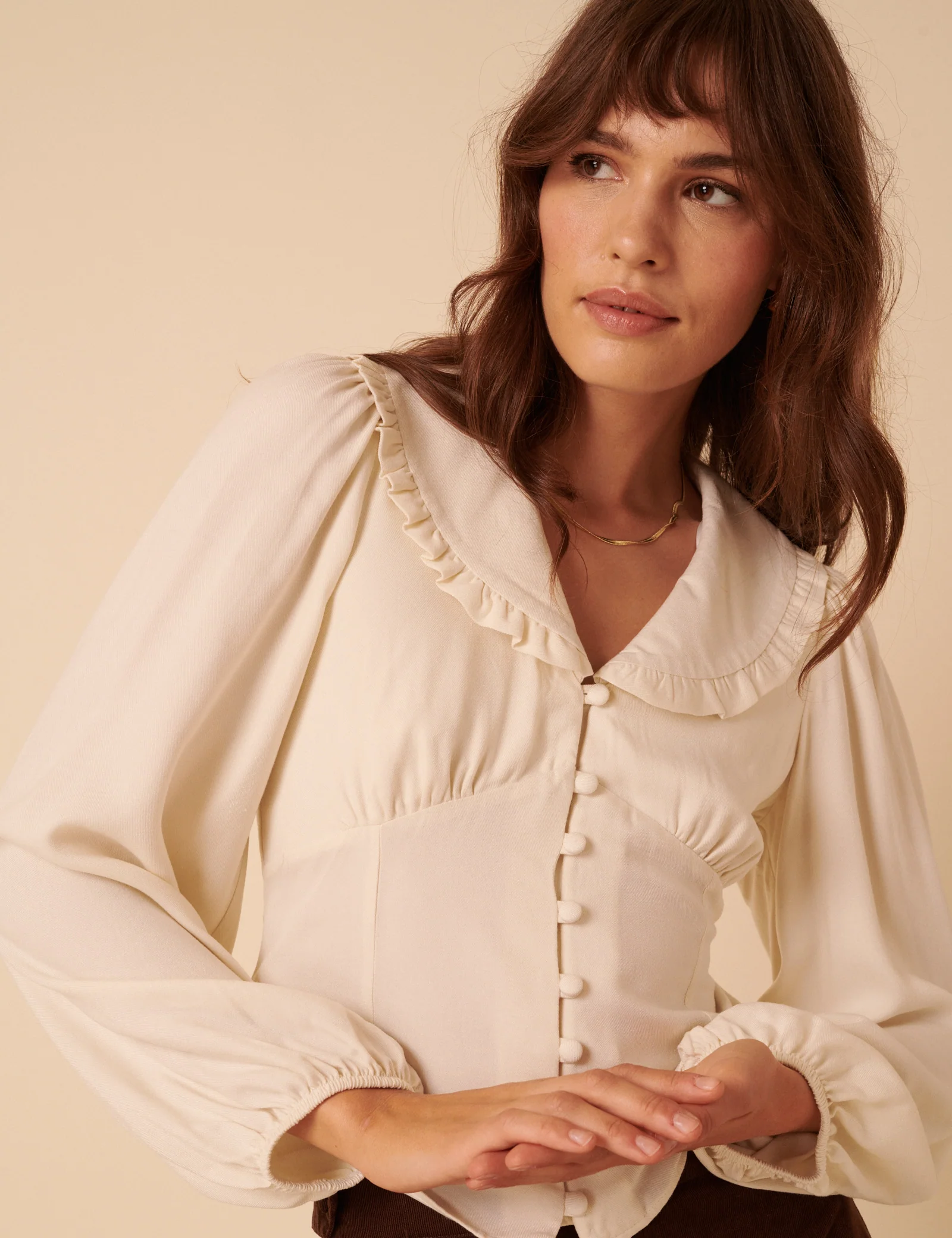 White Long Sleeve Frill Collar Blouse - Image 4