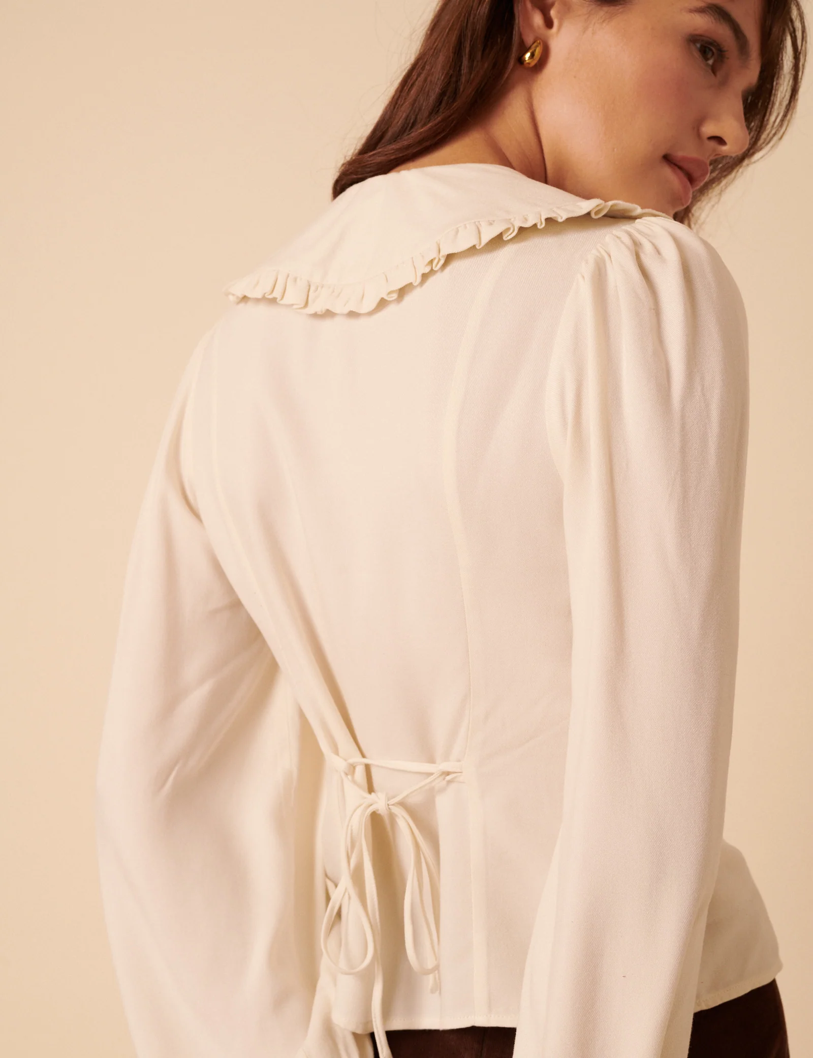 White Long Sleeve Frill Collar Blouse - Image 5