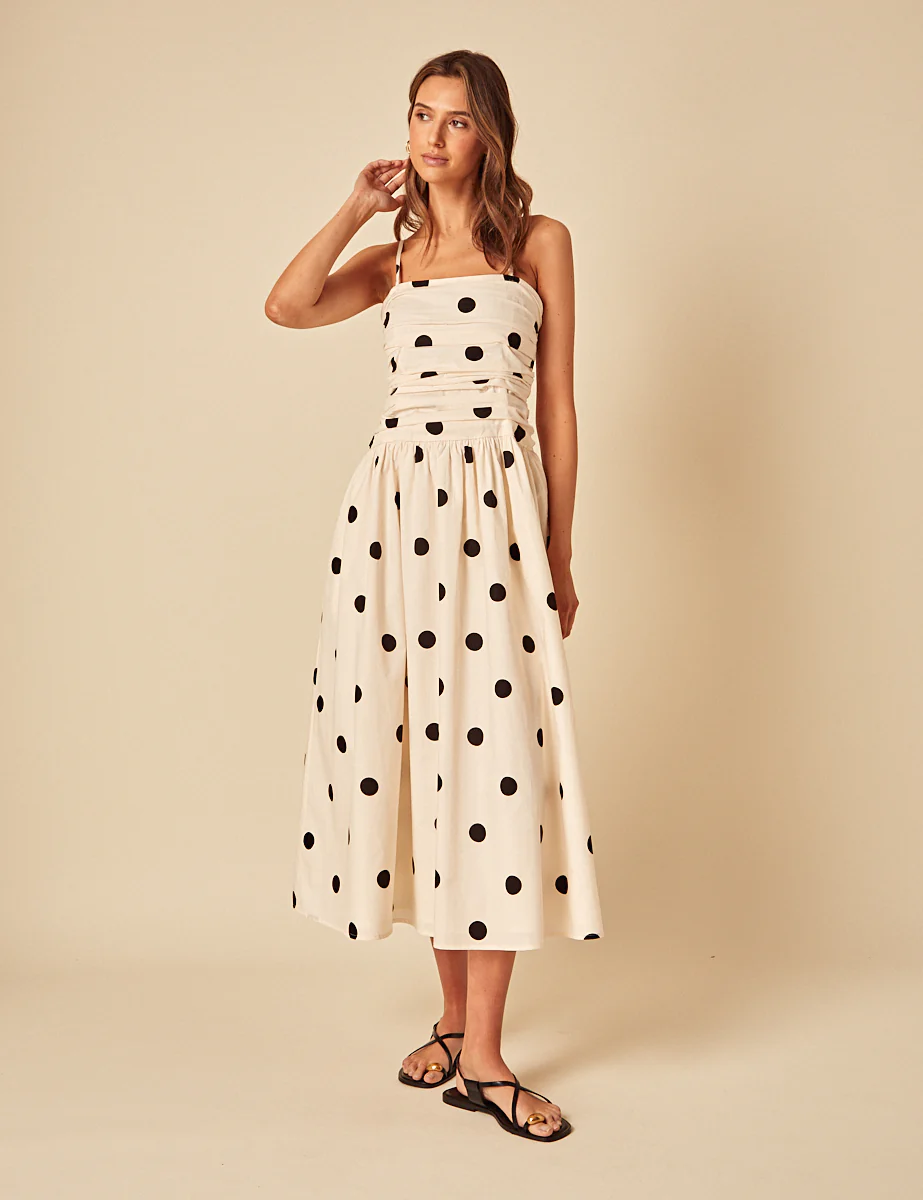 White Polka Dot Bandeau Felicity Midi Dress - Image 5