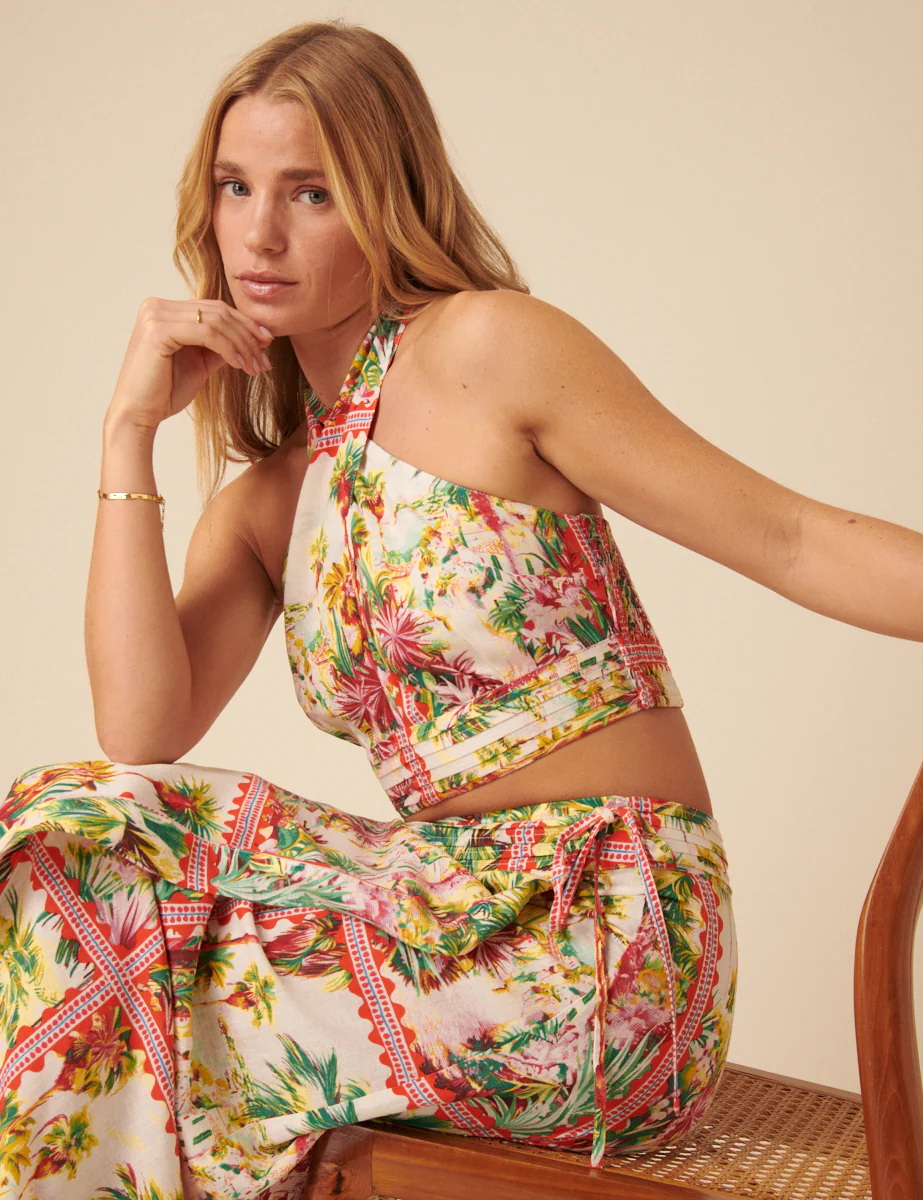 White Printed Halterneck Crop Top - Image 5