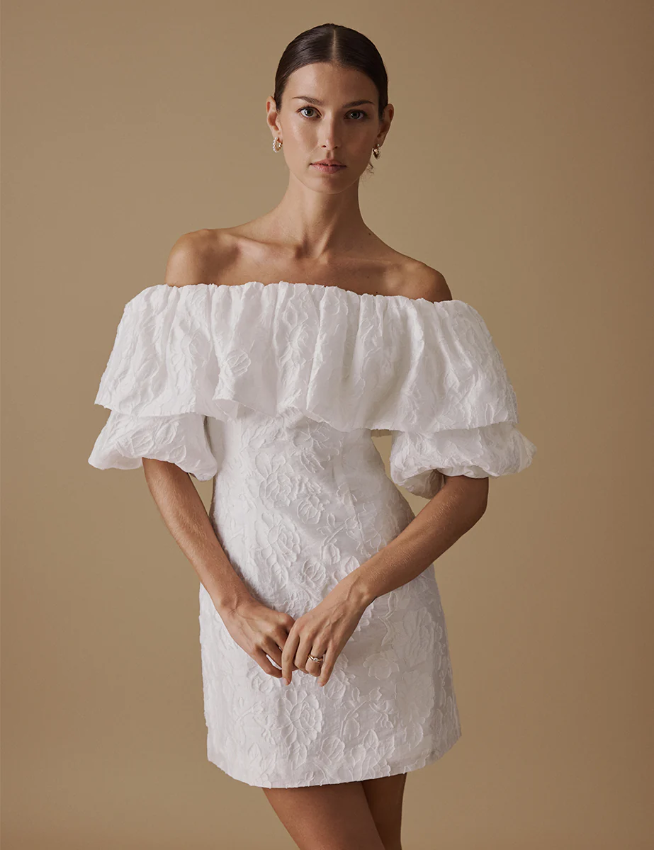 White Puff Sleeve Mini Blakeney Bridal Dress