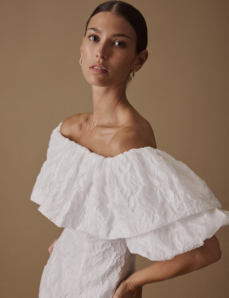 White Puff Sleeve Mini Blakeney Bridal Dress - Image 2