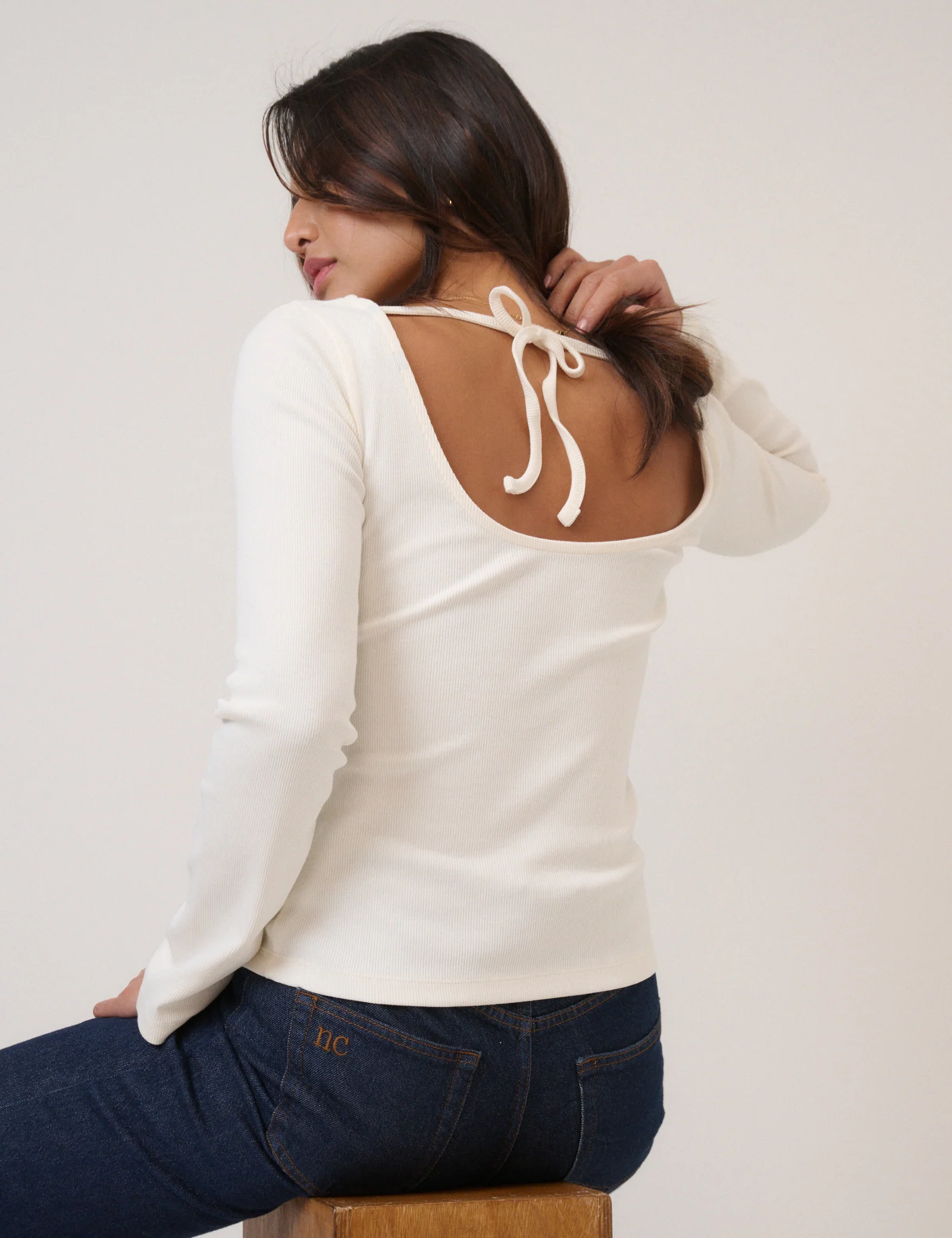 White Ribbed Flute Sleeve Top - Image 2