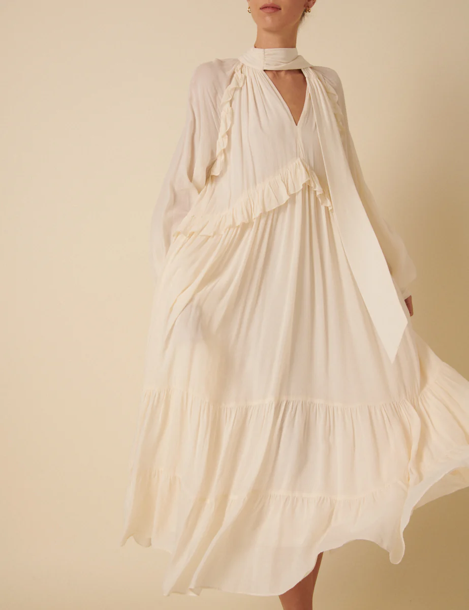 White Ruffle Bohana Midi Dress - Image 5
