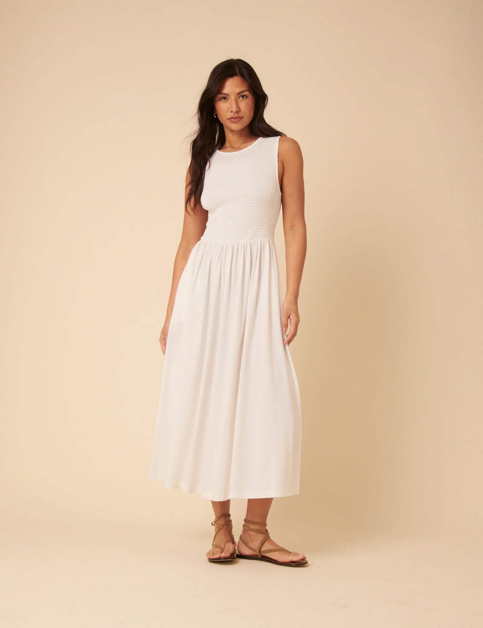 White Shirred Bodice Billie Midi Jersey Dress - Image 2