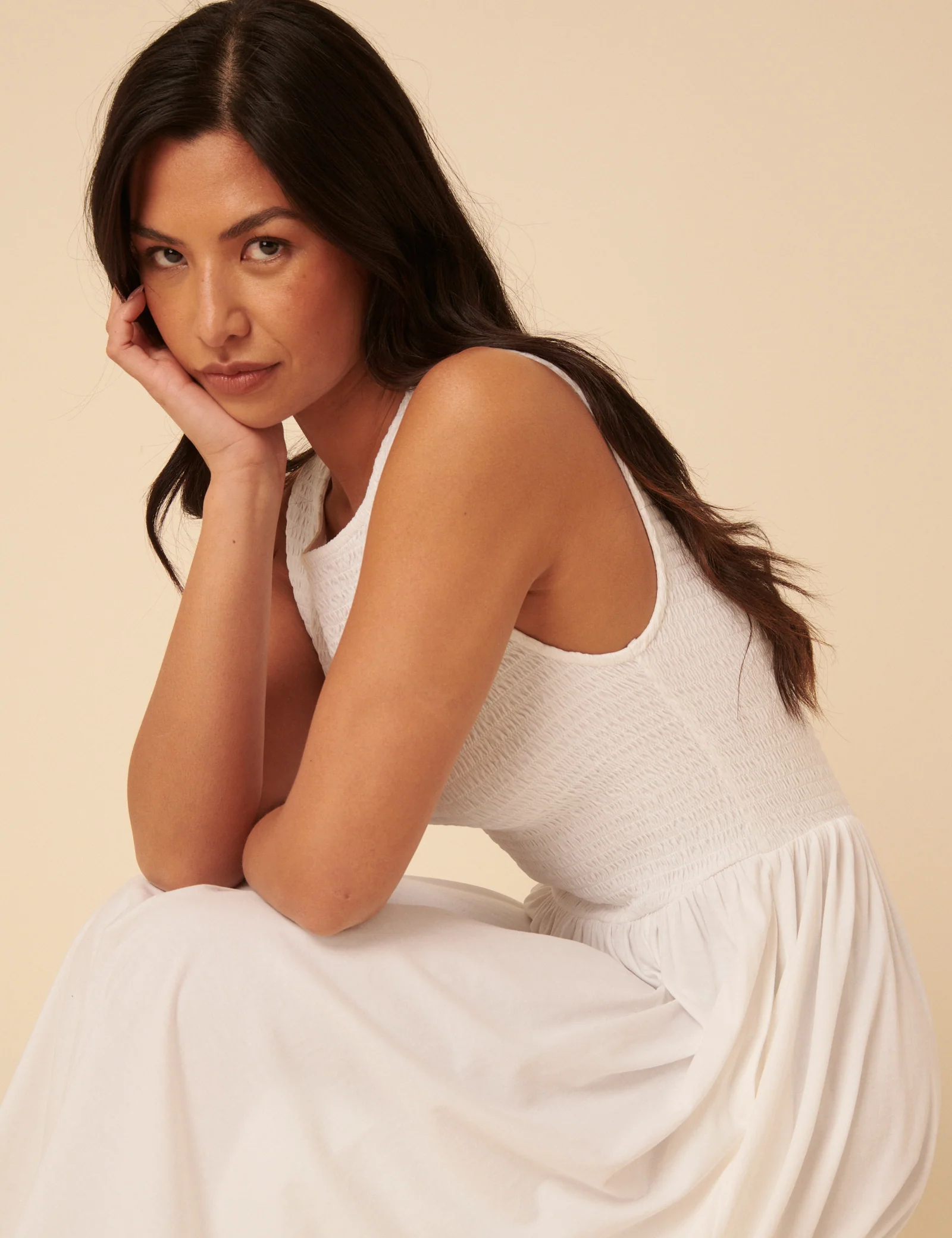 White Shirred Bodice Billie Midi Jersey Dress - Image 5