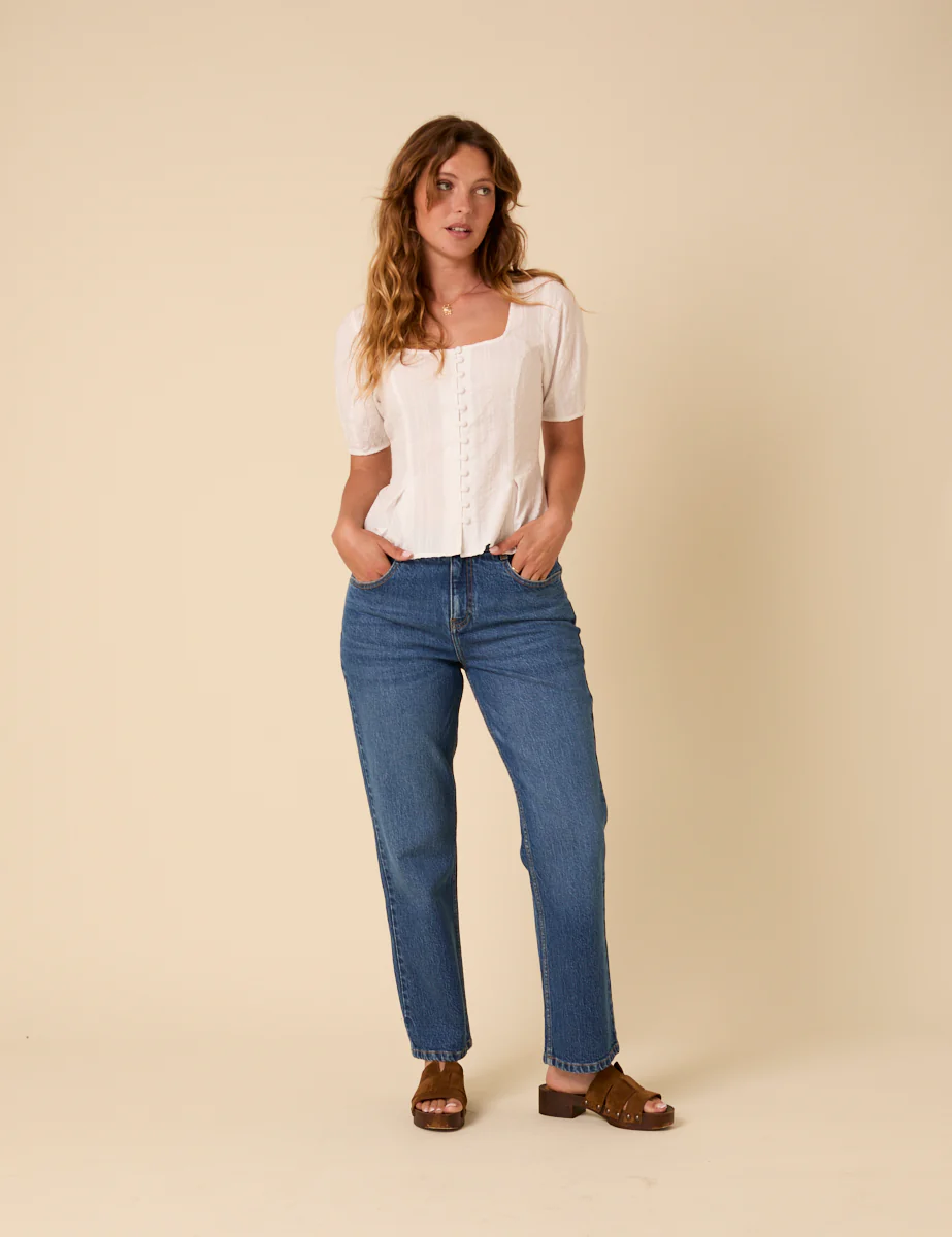 White Short Sleeve Button Down Blouse - Image 3