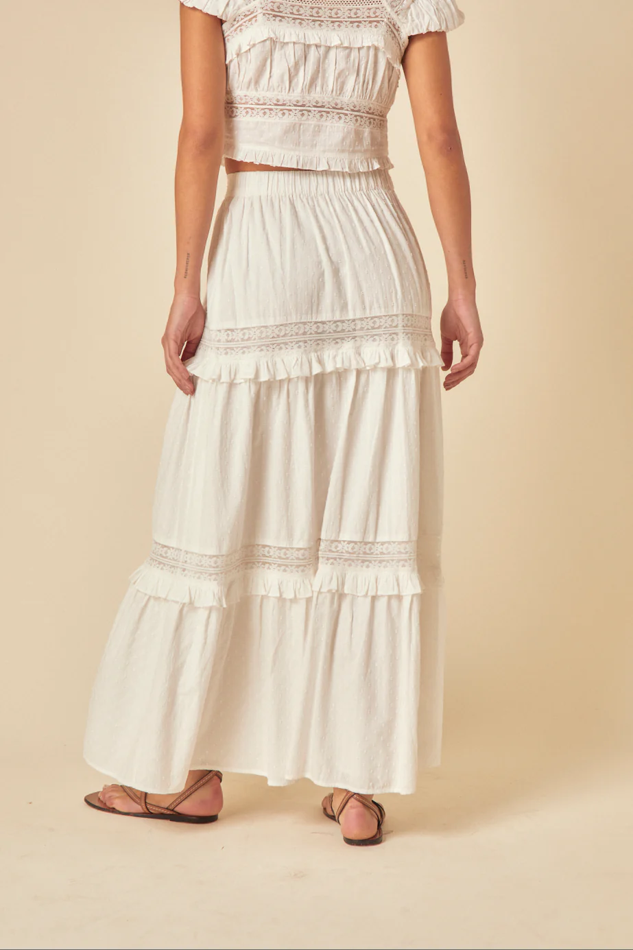White Tiered Lace Detail Skirt - Image 5