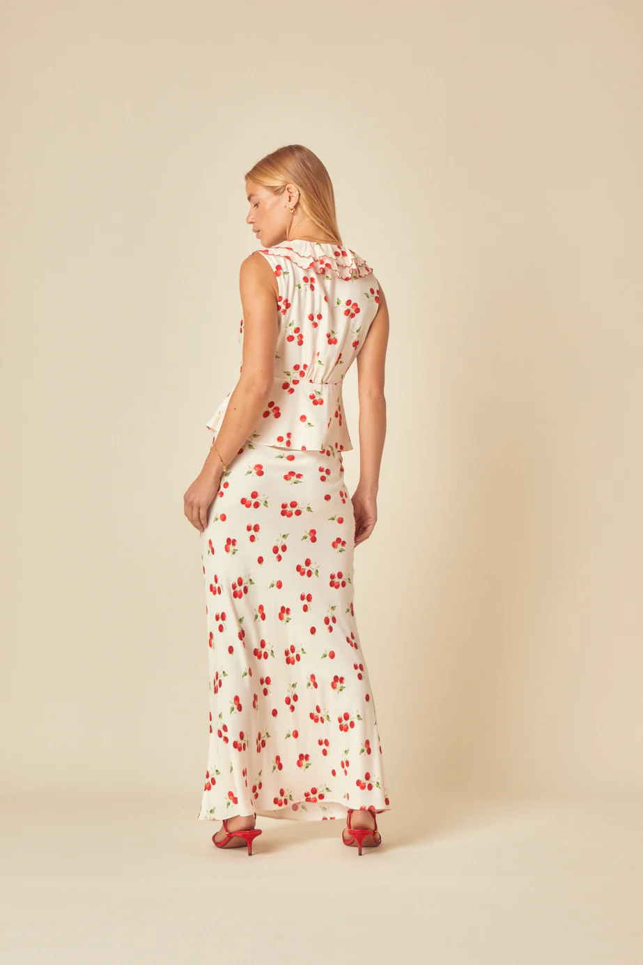 White Tomato Print Frill Top - Image 5