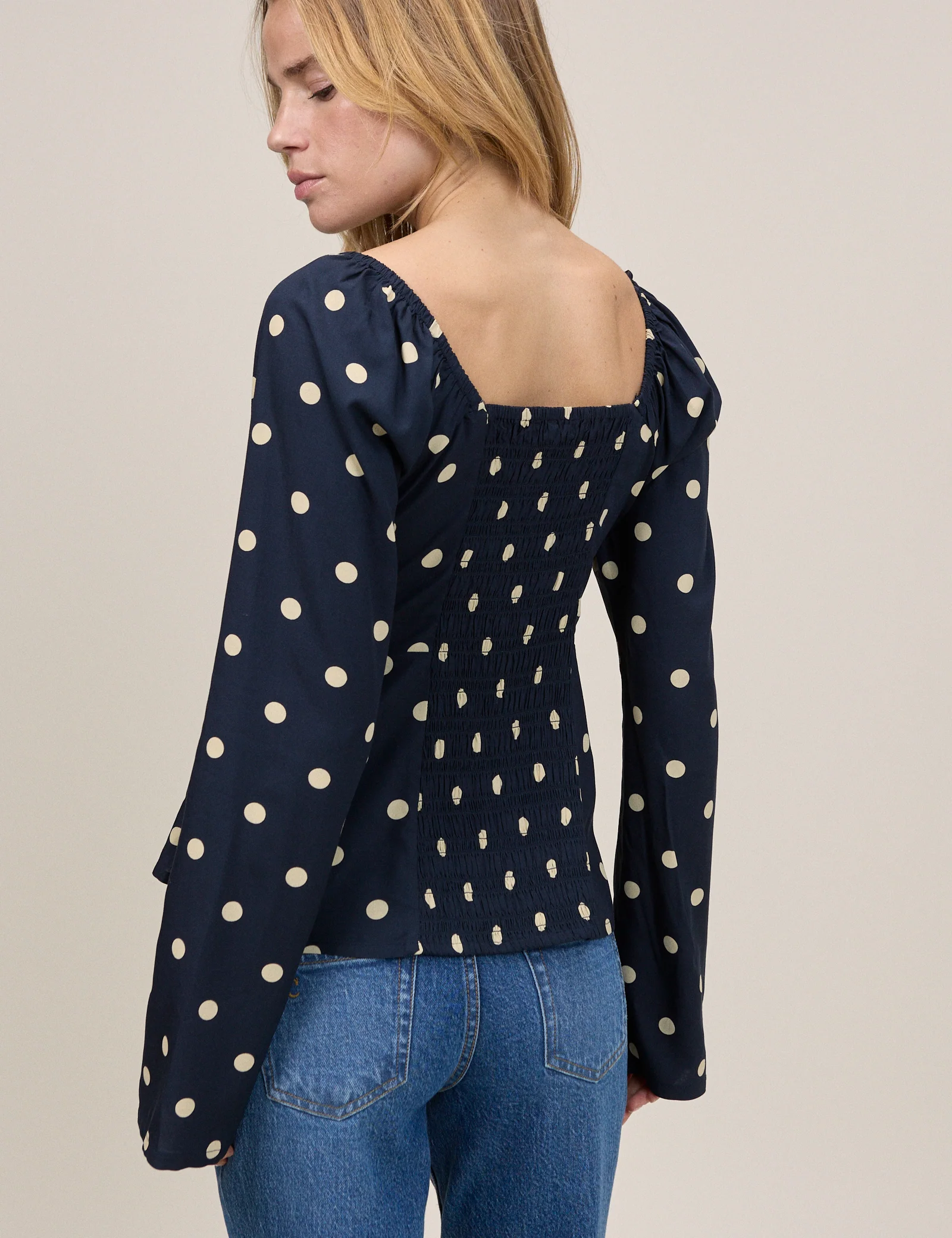 Navy Polka Bow Top - Image 5