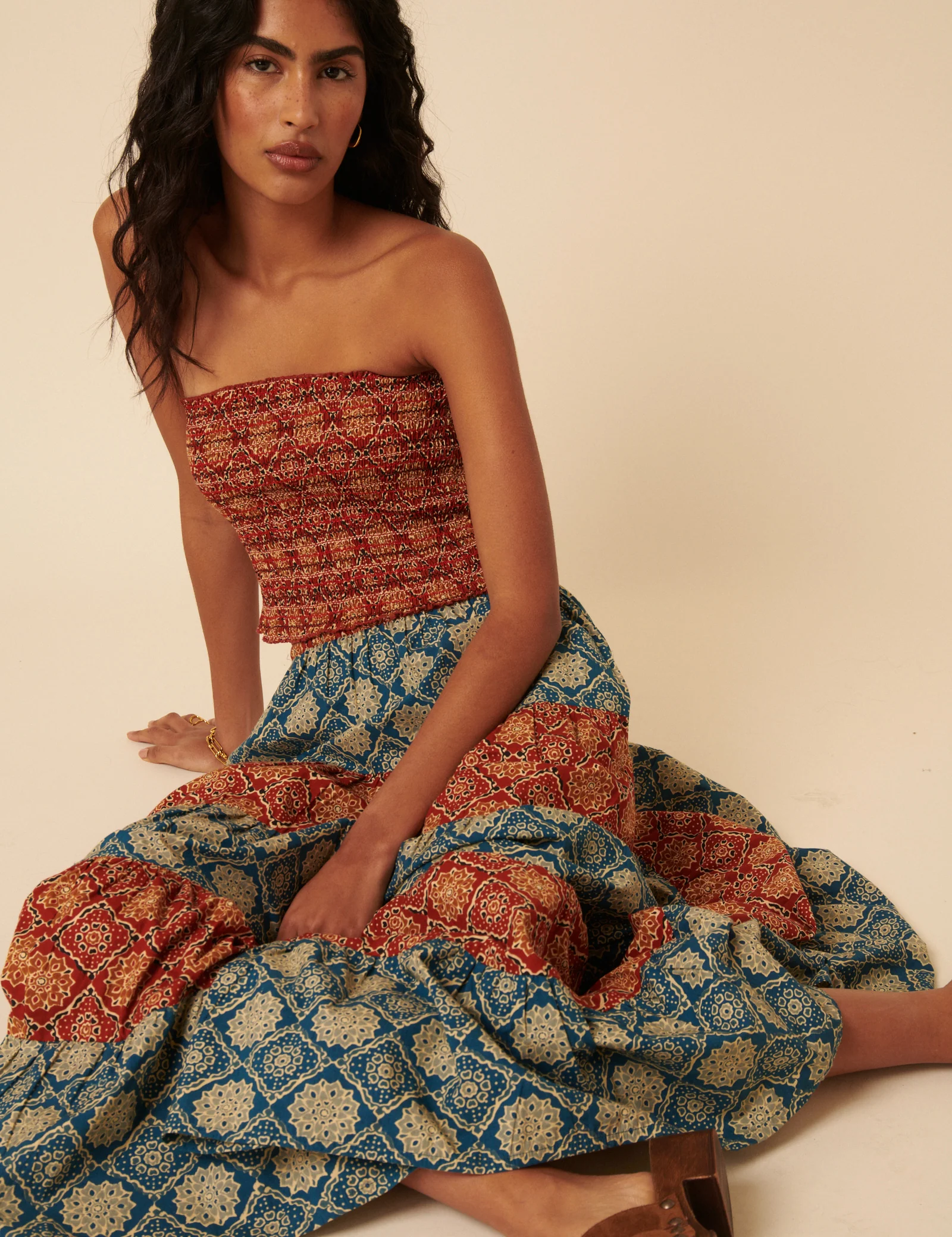 Tile Printed Tiered Midi Skirt - Image 3