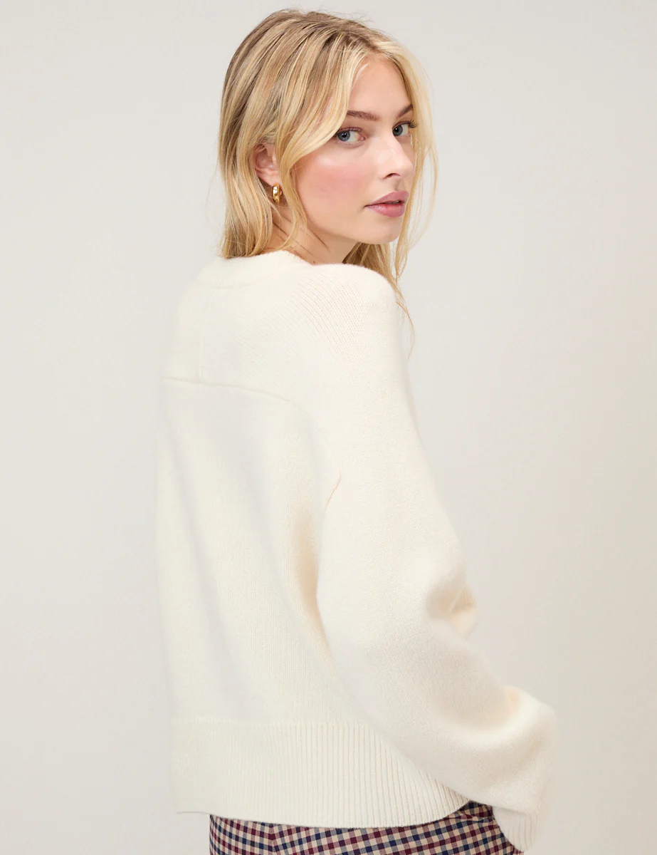 Cream Wool Saddle Shoulder Cardigan - Image 5