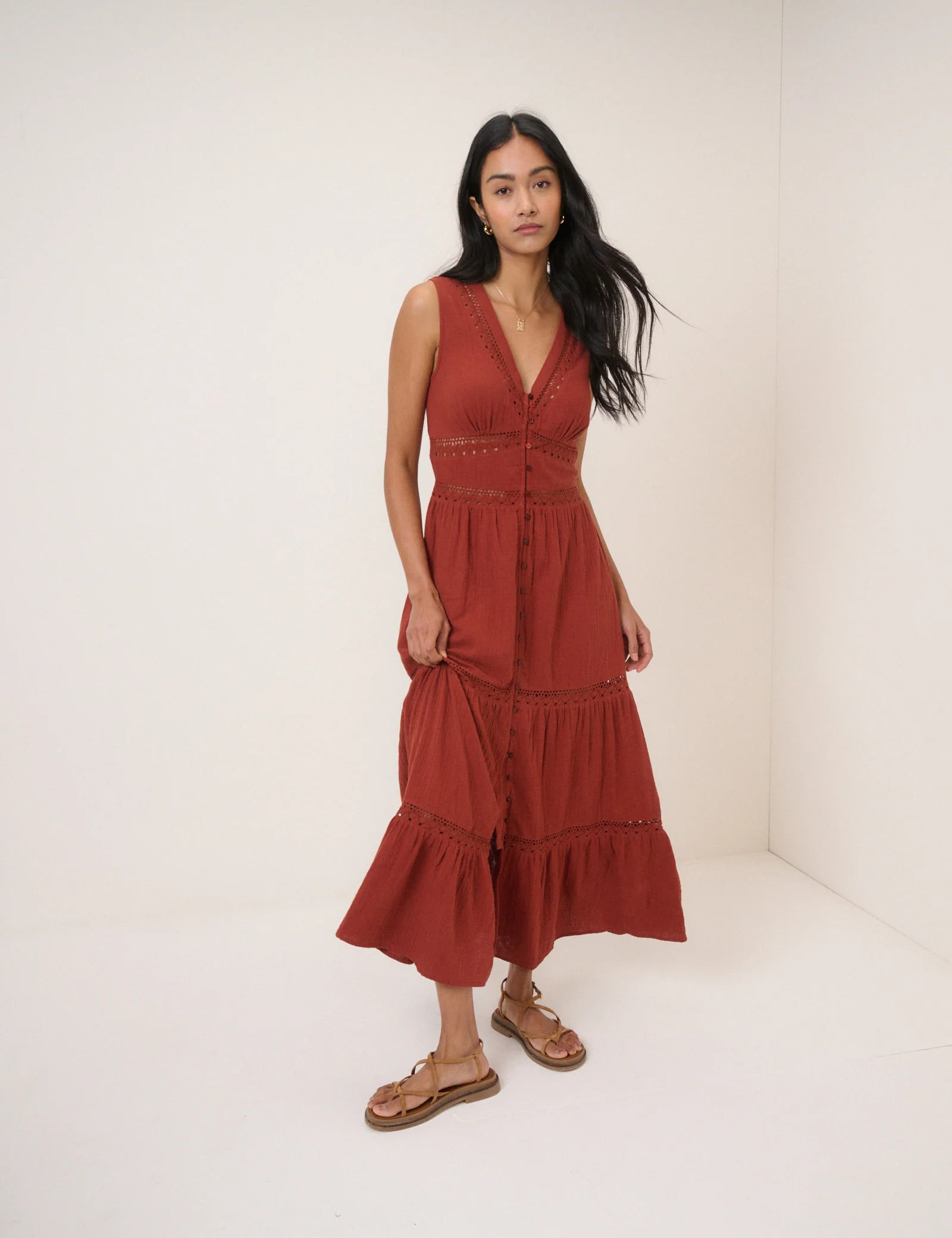 Orange Broderie Anglaise Wrena Midi Dress - Image 4