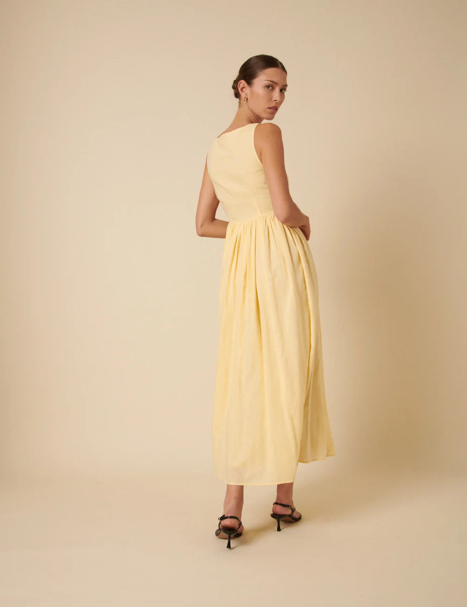 Butter Yellow Drop Waist Cora Midi Dress - Image 5