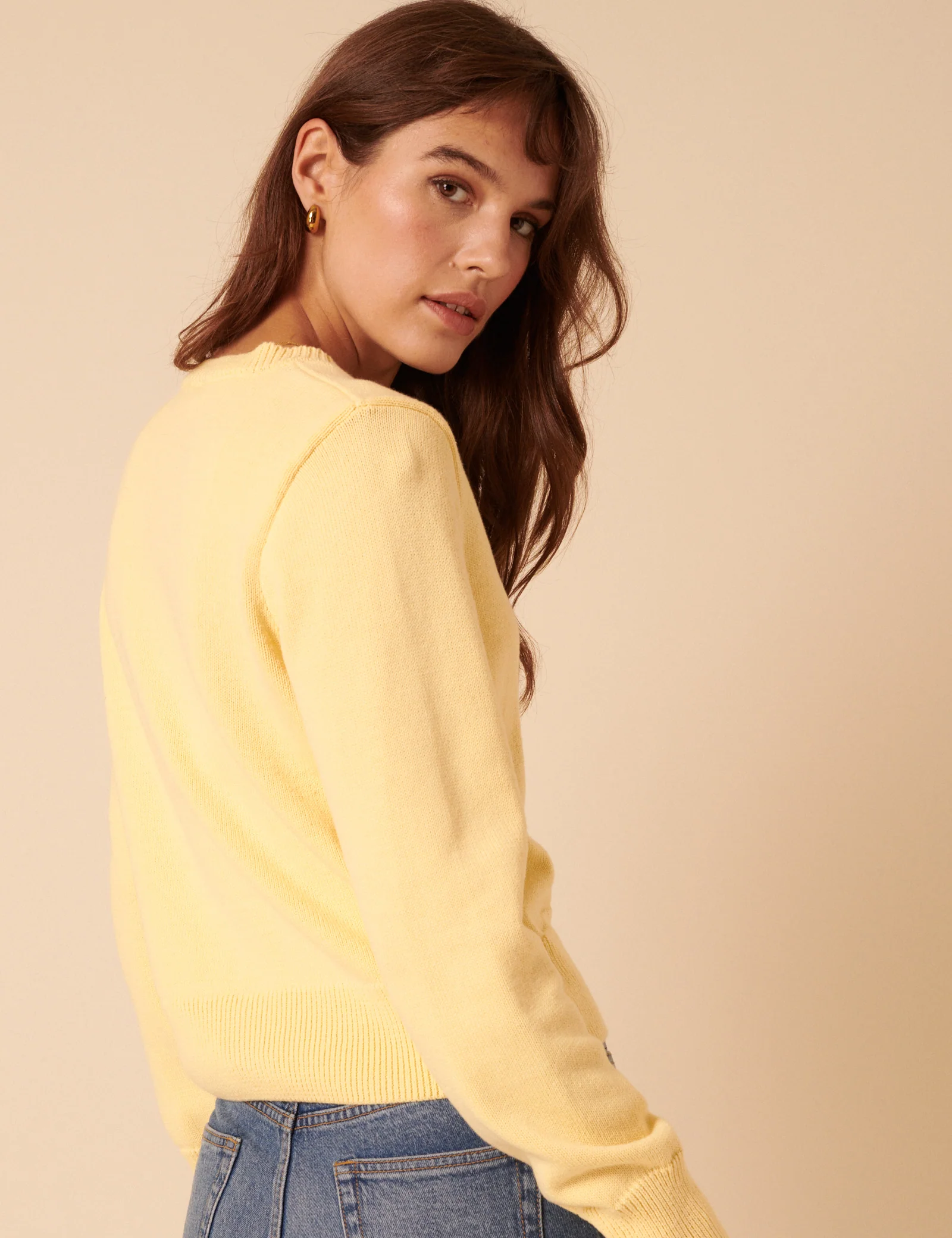 Yellow Embroidered Crew Neck Cardigan - Image 4