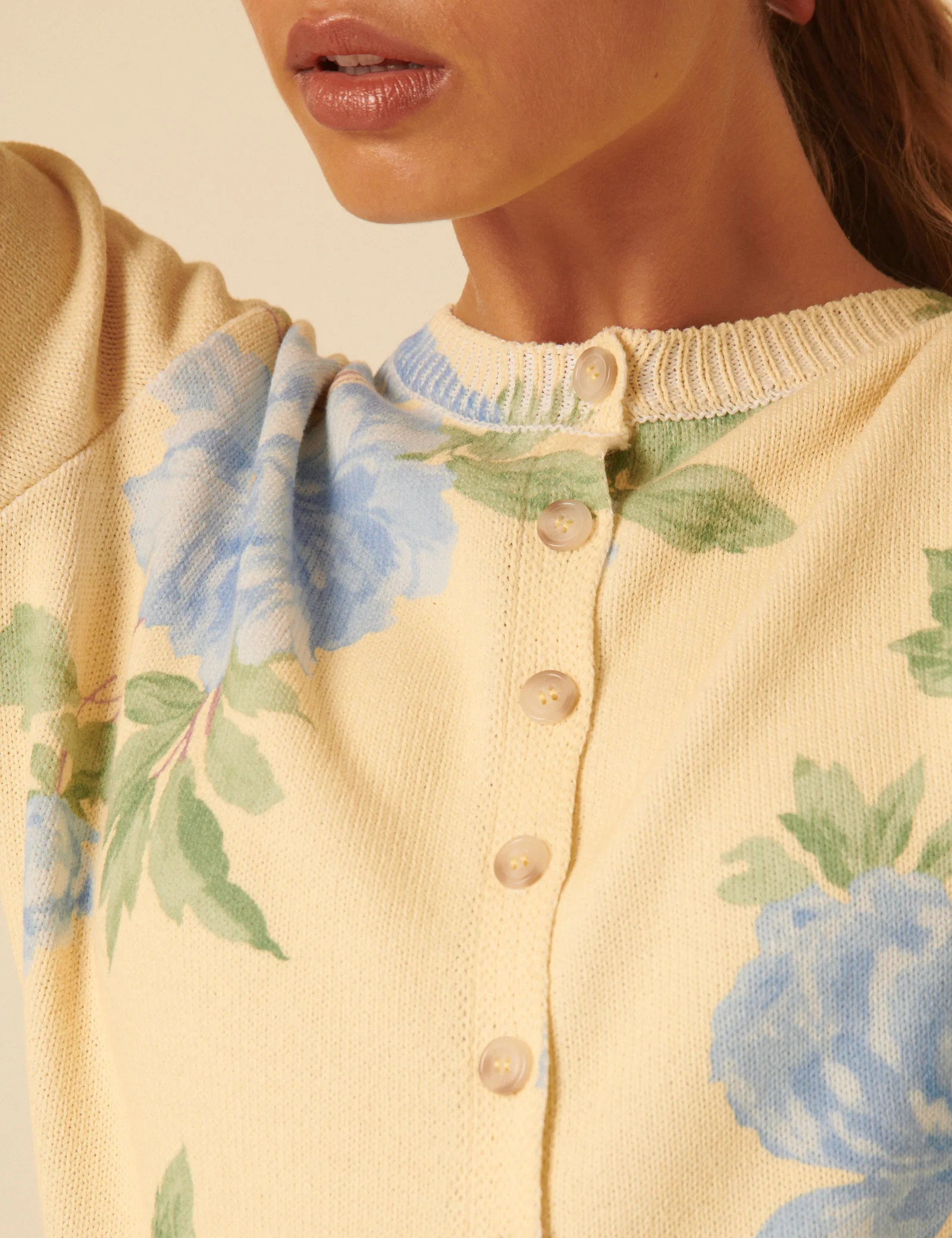 Yellow Floral Crew Neck Cardigan - Image 5
