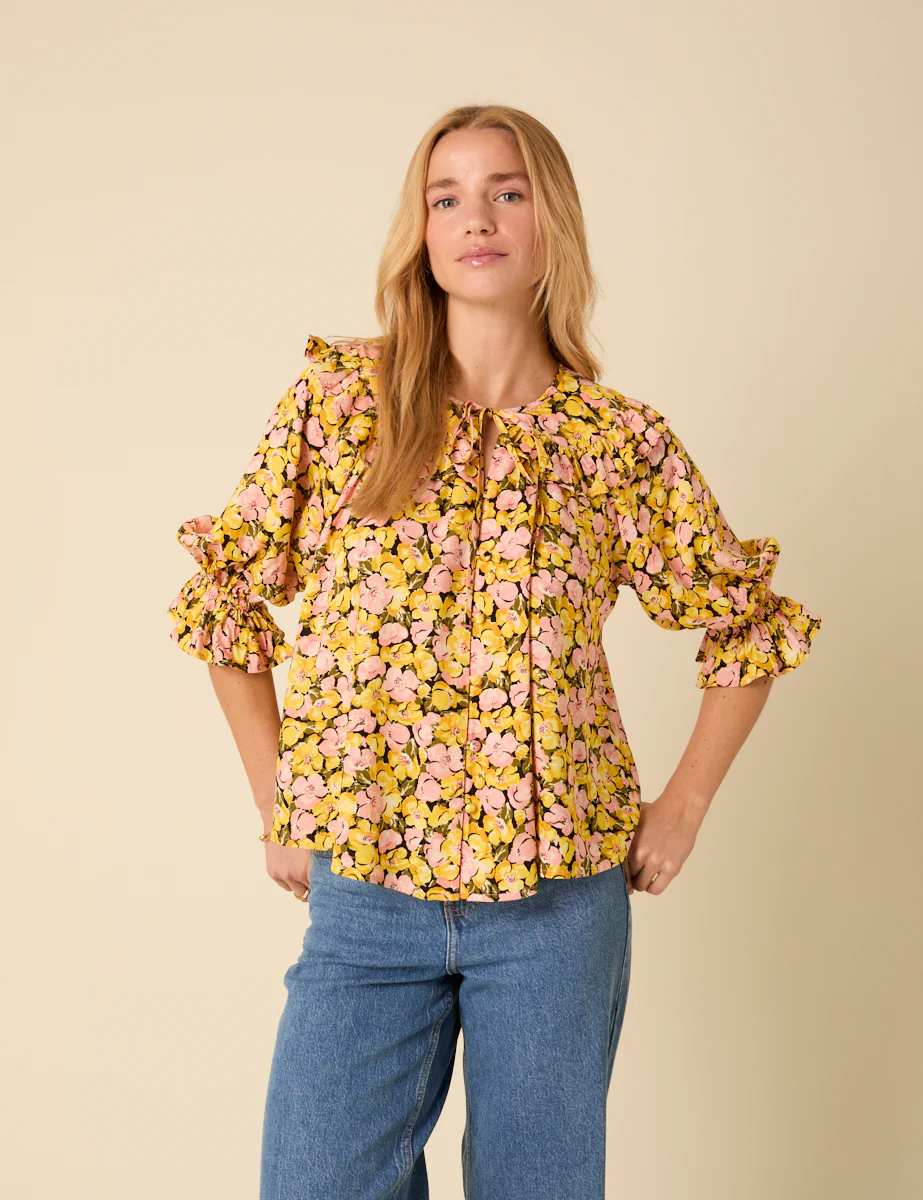 Yellow Floral Short Sleeve Blouse - Image 2