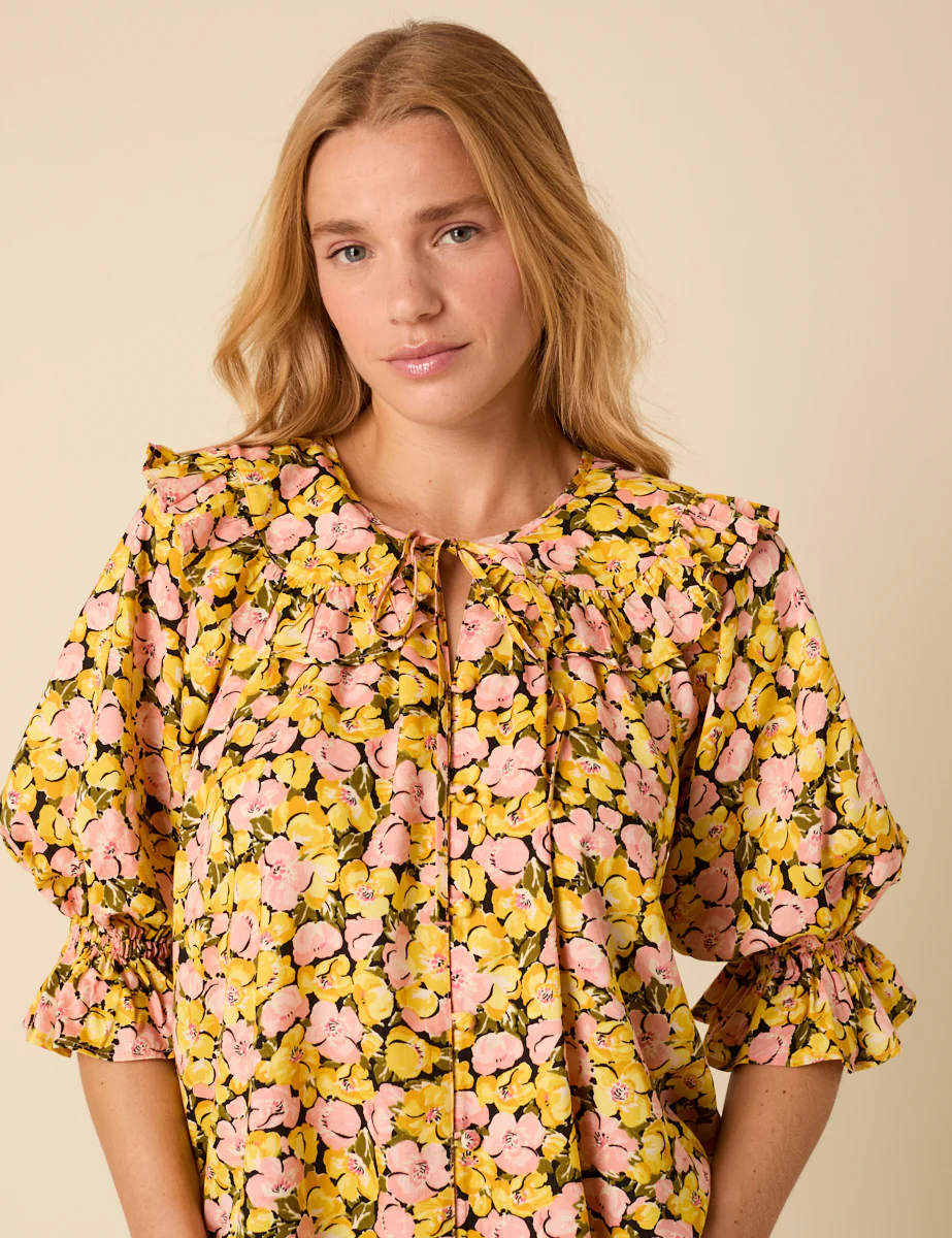 Yellow Floral Short Sleeve Blouse - Image 4