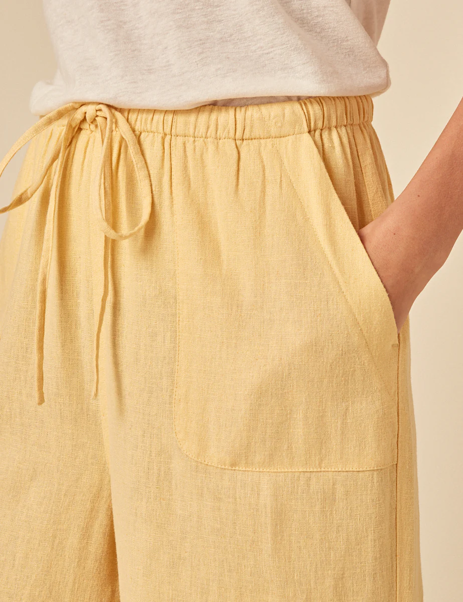 Butter Yellow Linen-Blend Shona Trousers - Image 4