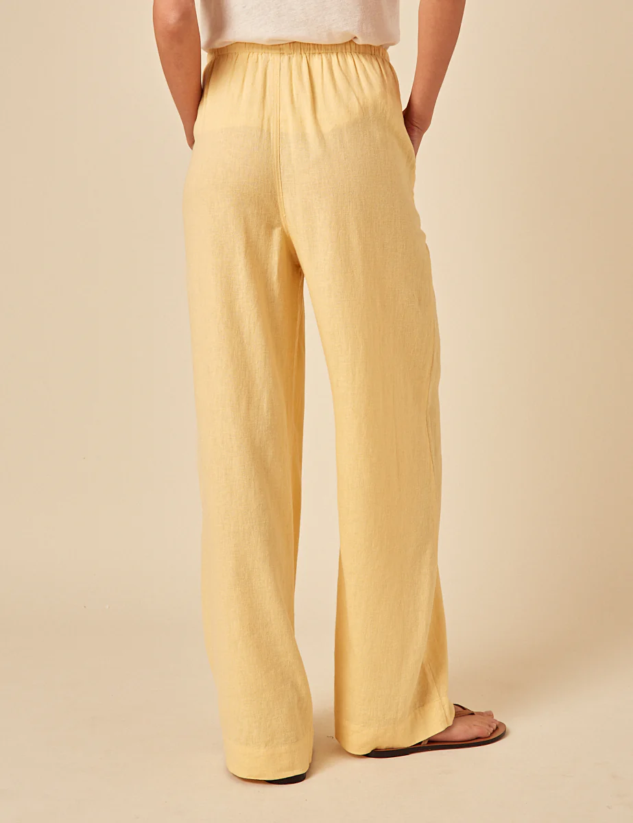 Butter Yellow Linen-Blend Shona Trousers - Image 5