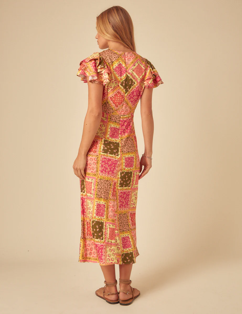 Yellow Patchwork Print Layla Midi Dress - Image 4