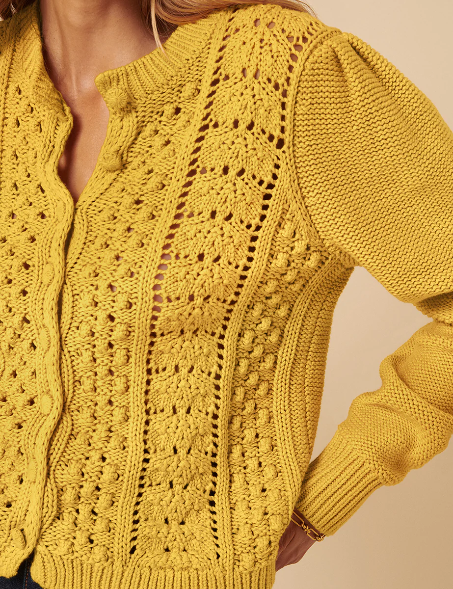 Yellow Pointelle Button Down Knitted Cardigan - Image 2