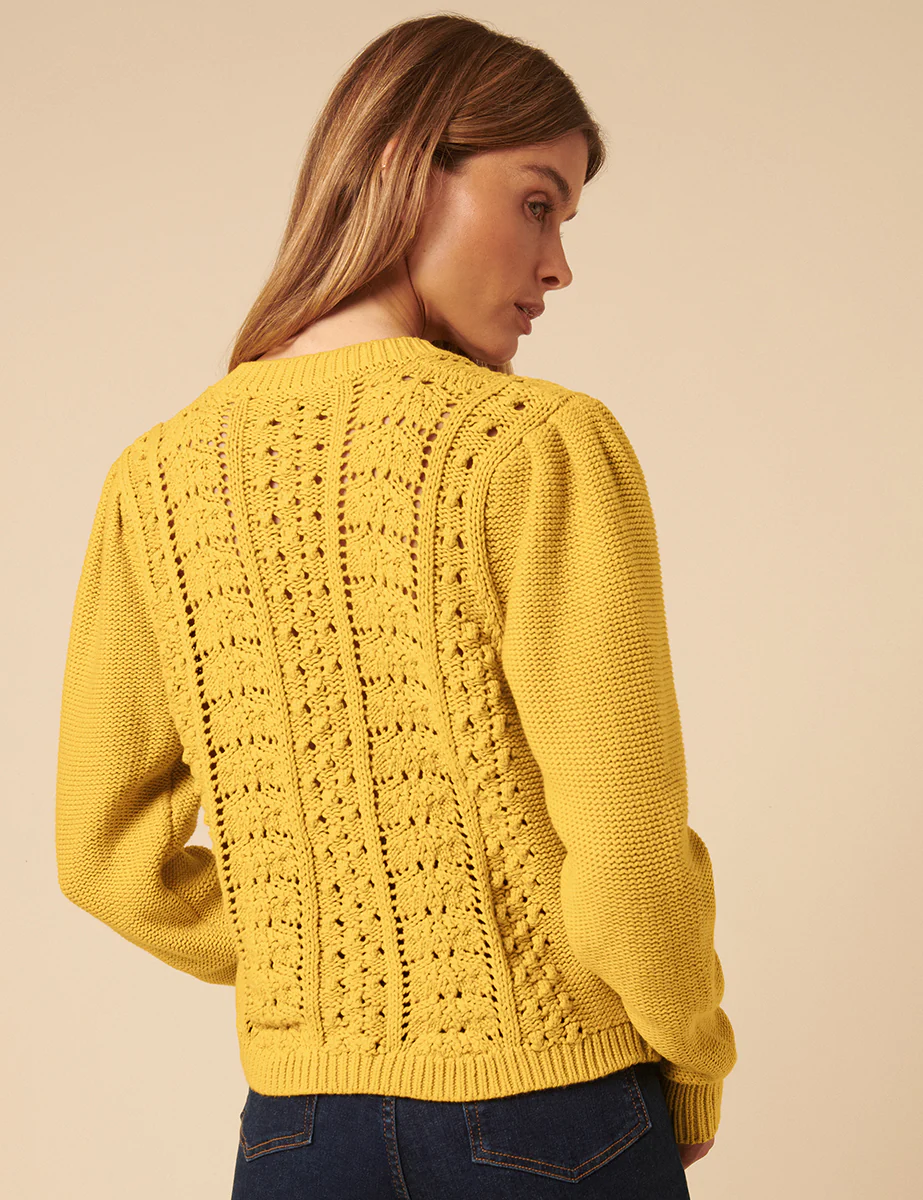 Yellow Pointelle Button Down Knitted Cardigan - Image 5