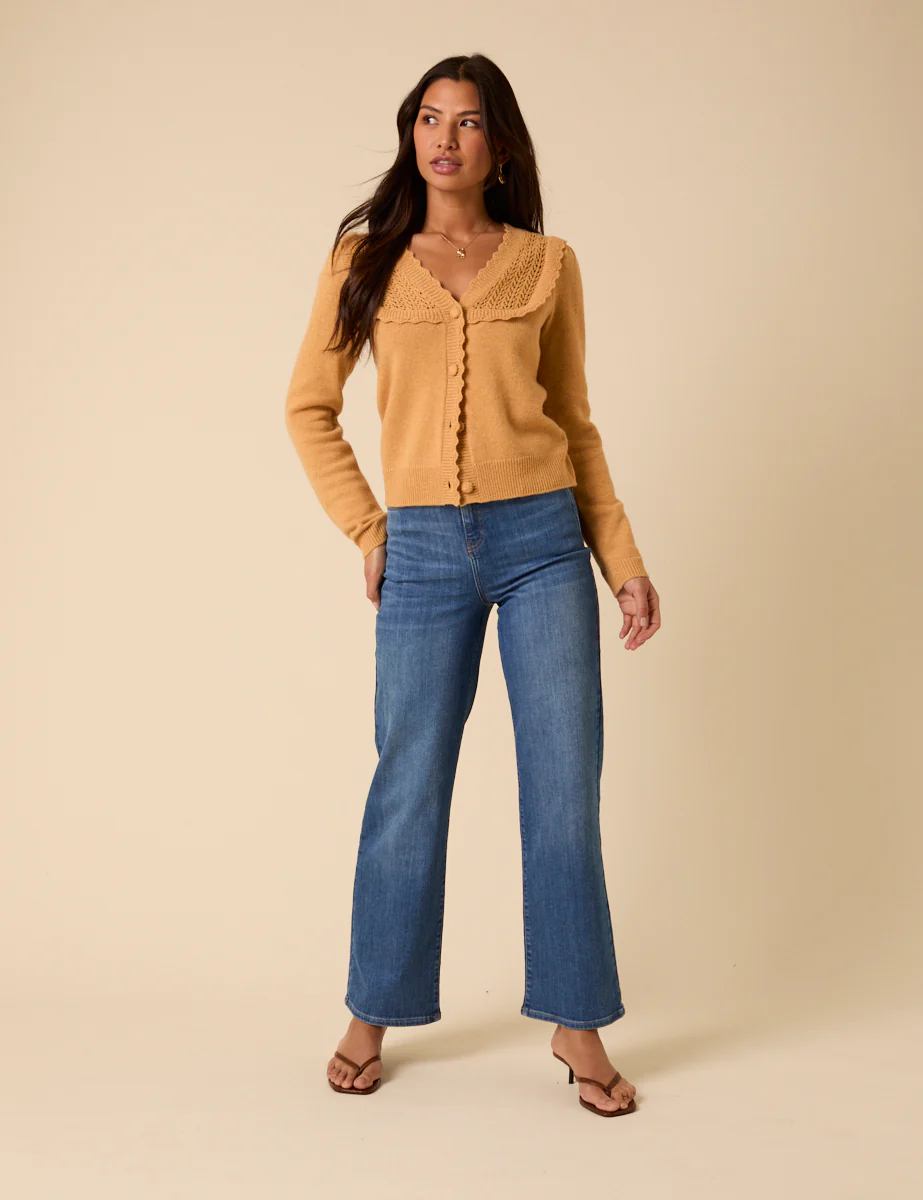 Yellow Pointelle Knitted Cardigan - Image 3