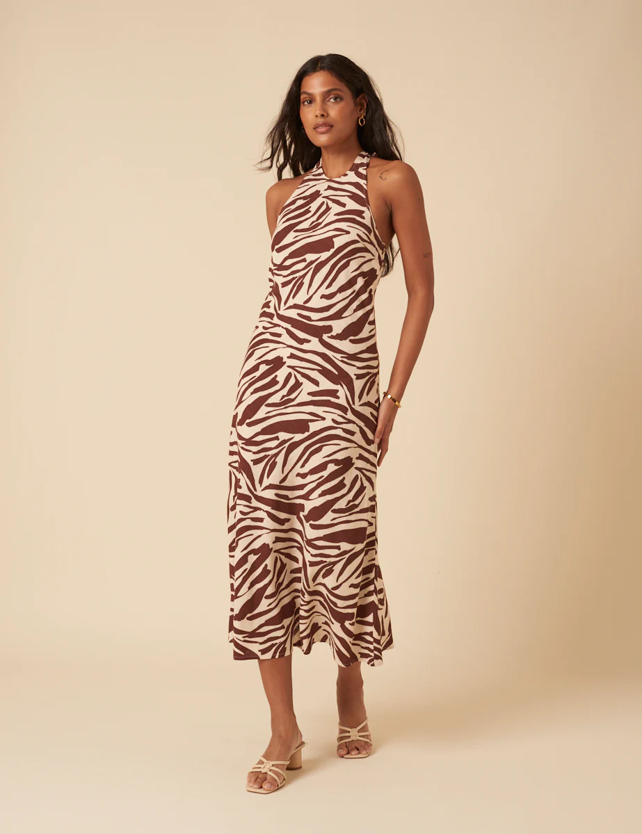 Zebra Print Halterneck Anna Midi Dress