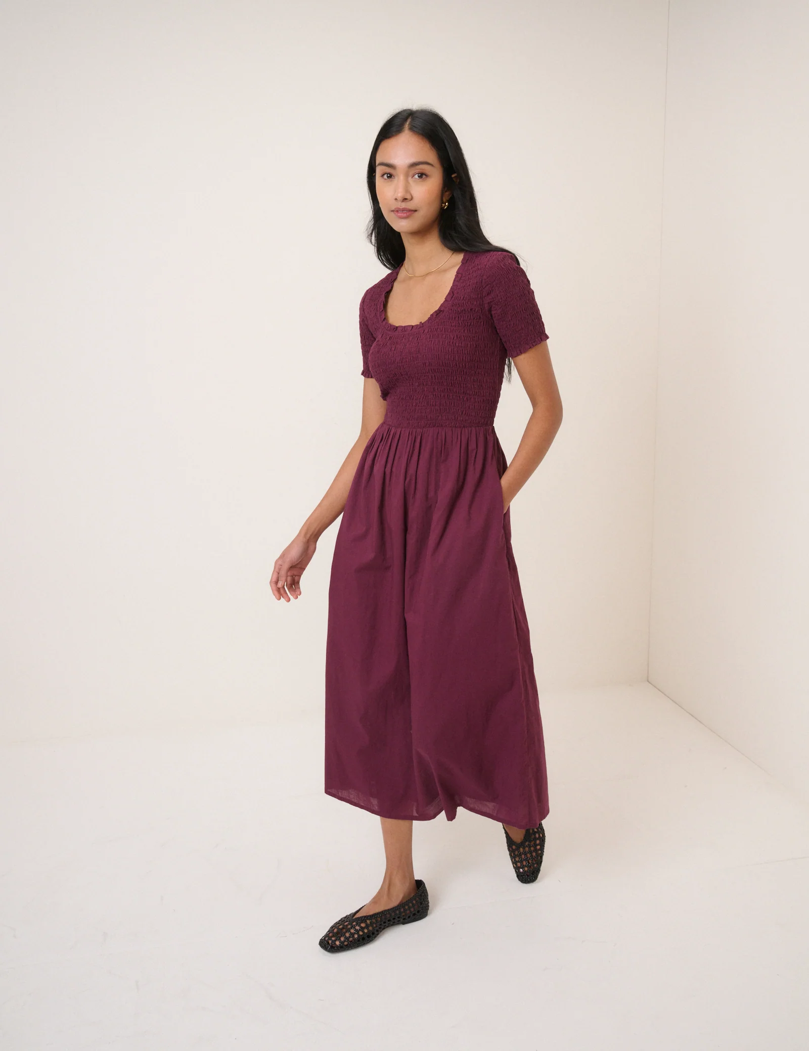 Burgundy Ruched Zita Midi Dress - Image 3