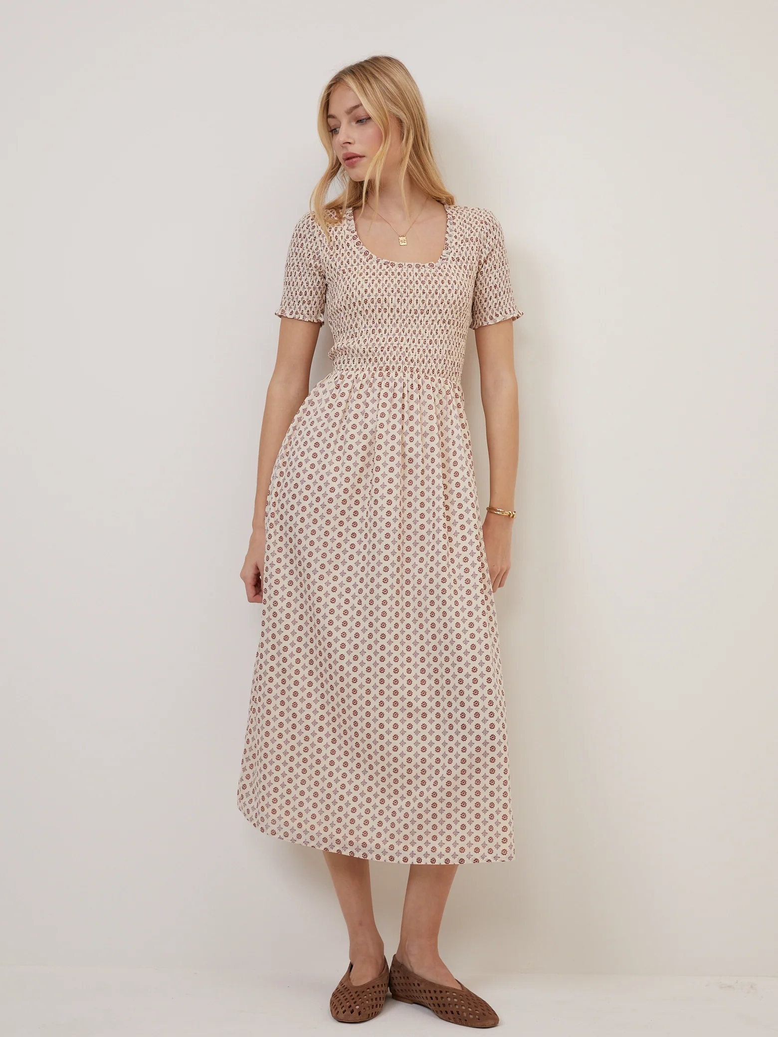 Beige Floral Zita Midi Dress - Image 3