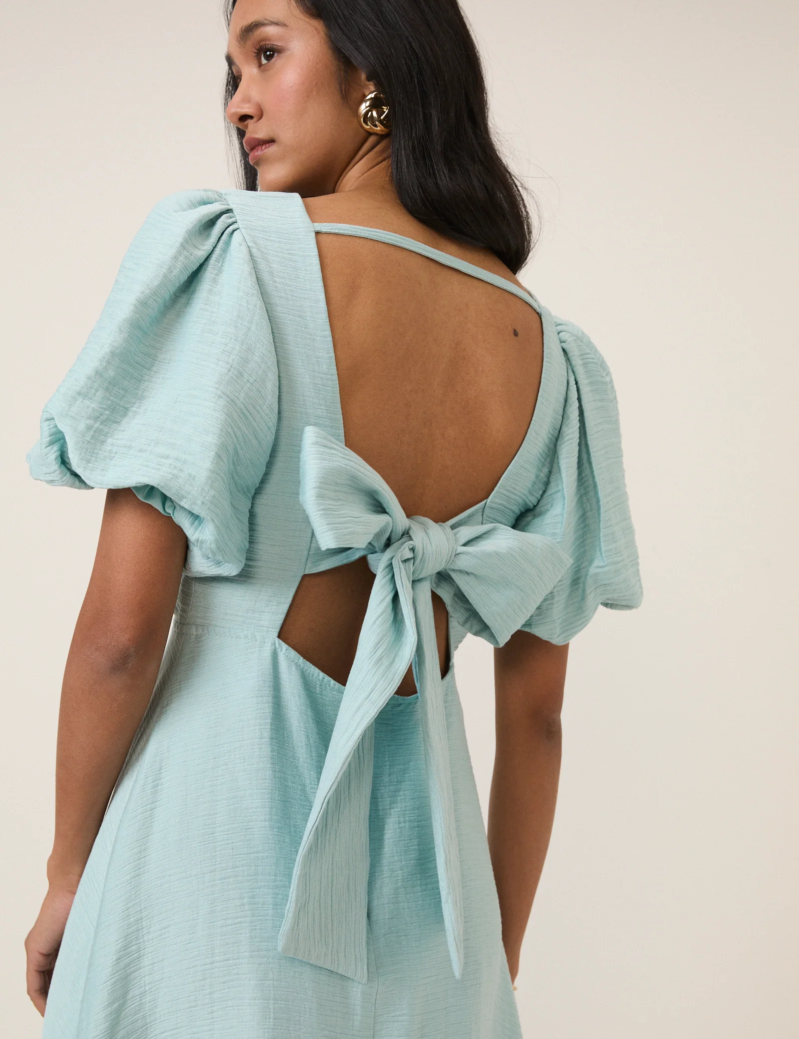 Blue Puff Sleeve Zola Midi Dress - Image 2