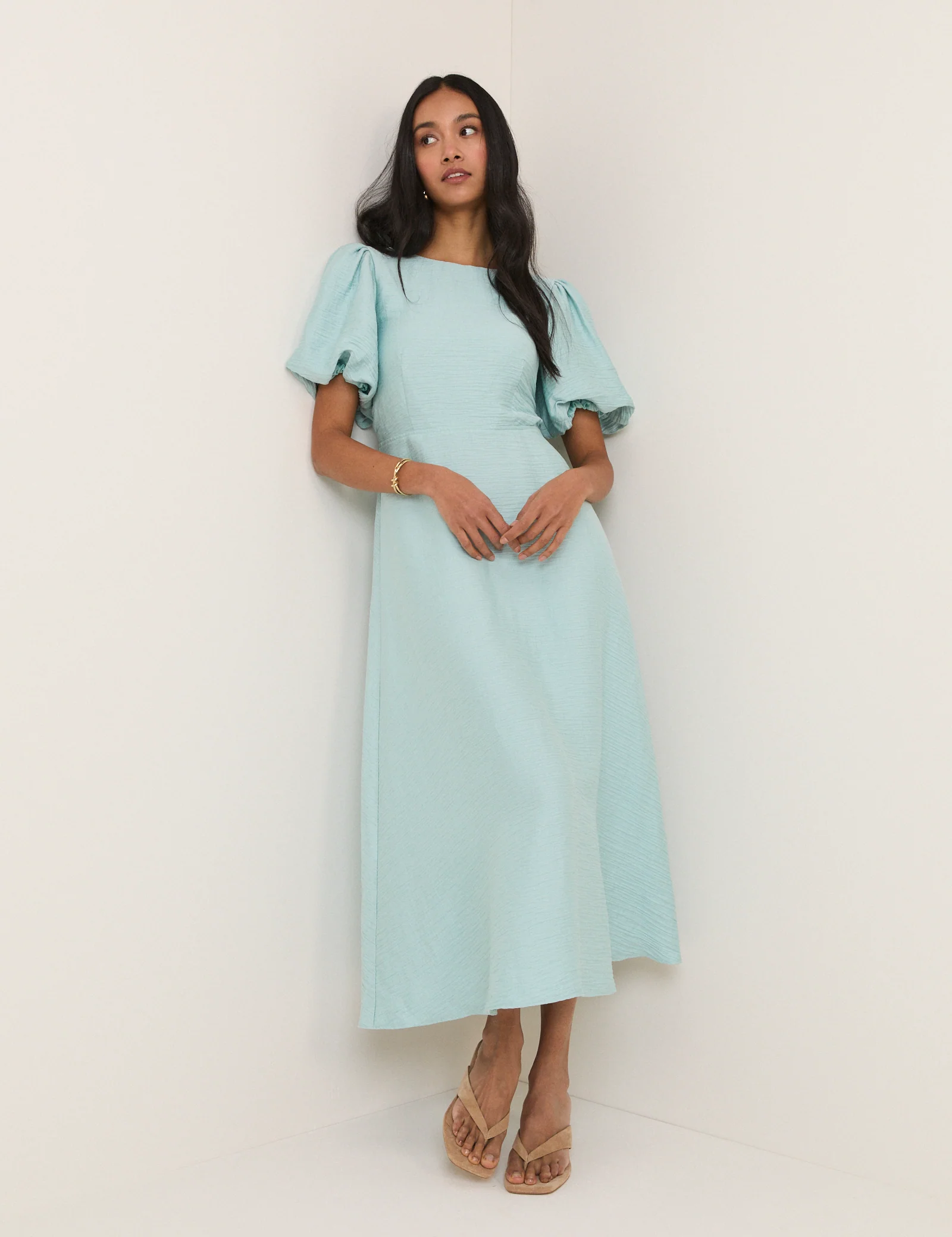 Blue Puff Sleeve Zola Midi Dress - Image 4